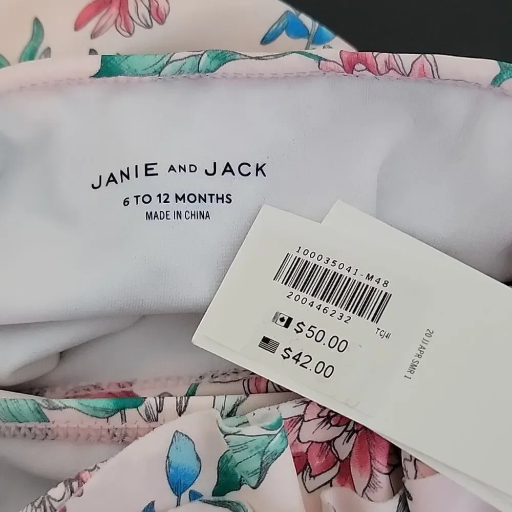 Janie and Jack Ruffled Floral Print Pink Two Piece Baby Girl‎ Swimsuit 6-12M